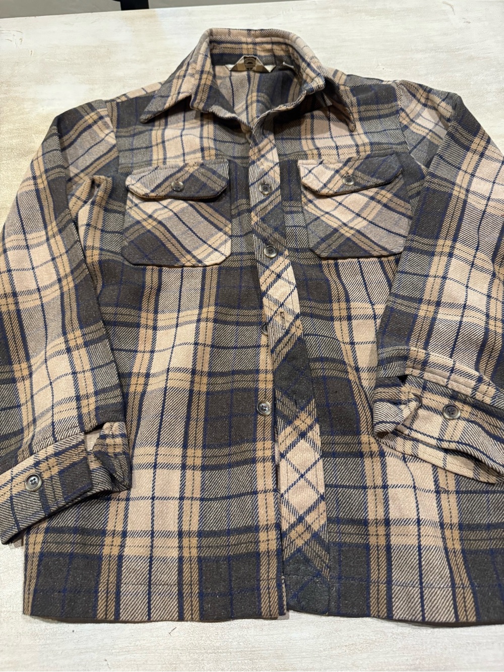 Vintage 70s Men’s Levi’s Panatela Wool Button Up Long Sleeve Shirt Plaid  Size M